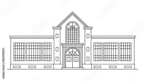 Architectural line drawing of a building facade detailed vector illustration for blueprints and architectural designs isolated on white