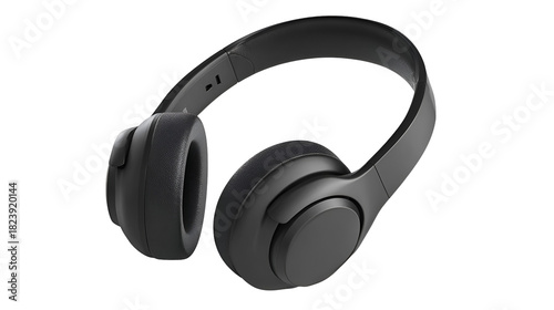 Black wireless headphones isolated on transparent background