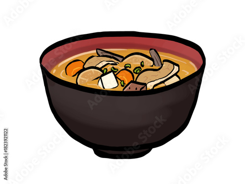 豚汁のイラスト （筆タッチ） シンプル 具だくさん / Pork Miso Soup (Tonjiru) – Brush Style Illustration