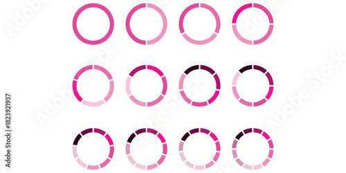 Infographic circle with percentage 0 to 100 loading progress interface in blue color vector design. 5 10 15 20 25 30 35 40 45 50 55 60 65 70 75 80 85 90 95 percent loading circle collection.