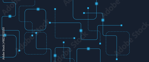 Abstract digital AI circuit board background with tech icons. Digital technology motherboard texture design. Engineering circuit board concept for poster, header, banner, website, presentation