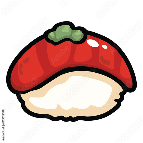 A collection of cute and colorful sushi icons in cartoon style. This vector set includes various maki rolls, nigiri, and Japanese seafood illustrations, perfect for menu design