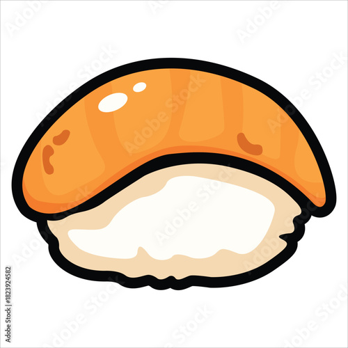 A collection of cute and colorful sushi icons in cartoon style. This vector set includes various maki rolls, nigiri, and Japanese seafood illustrations, perfect for menu design