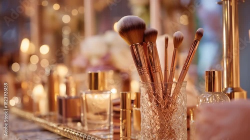 Styled Flat Lay: High-End Makeup Brushes and Perfume