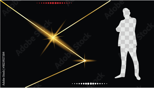 Business Announcement or Card Template with Human Figure and Golden Frames. Graphic design elements and resources for work and advertisement vector art