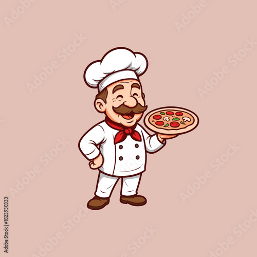 Illustration of a pizza chef in cartoon style