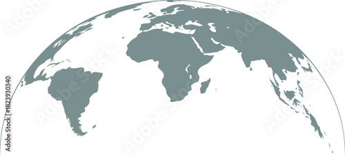 Stylized Earth icon, shaded continent globe, abstract world map design, global geography illustration, black and white planet symbol