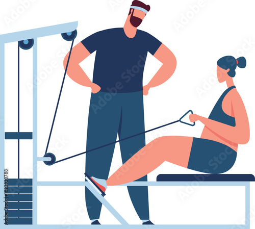 Personal trainer coaching woman exercising in gym