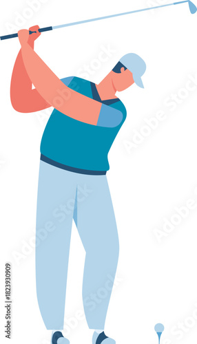 Male golfer hitting ball with golf club