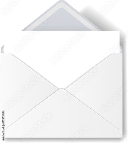 White mailing envelope opening with blank paper