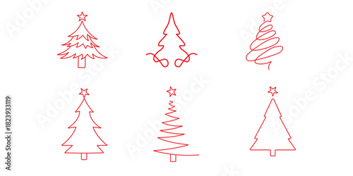  Collection of Line Art Christmas Trees for Holiday Designs