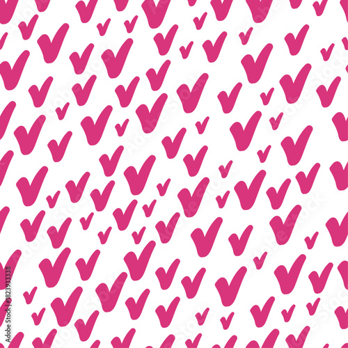 Pink check marks seamless pattern for approval concept