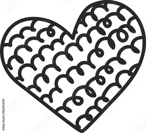 Heart doodle drawing with abstract curly pattern