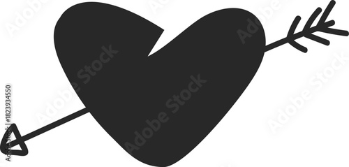Heart illustration pierced by cupid's arrow breaking