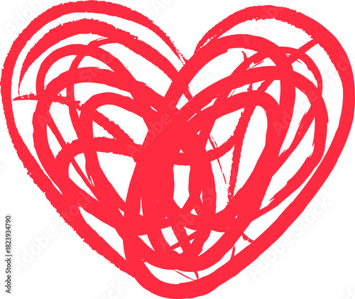 Scribbled red heart expressing emotional complexity