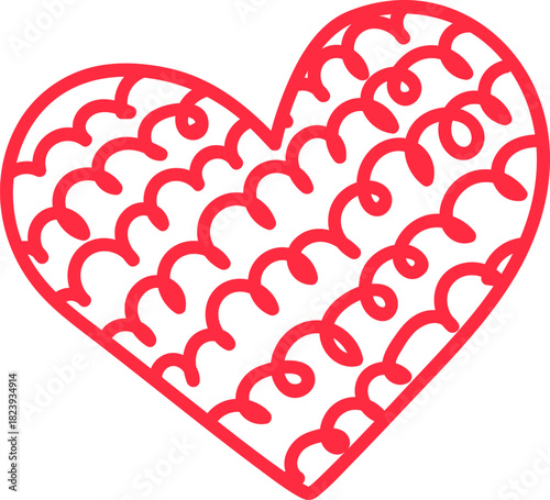 Red heart outline with curly line pattern