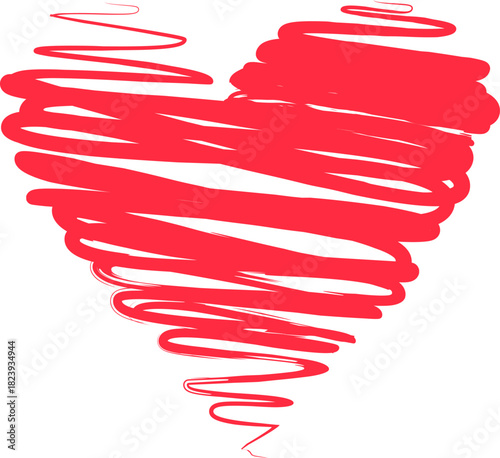 Hand drawing red heart shape representing love emotion