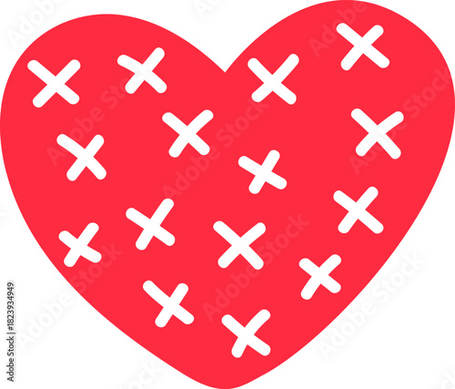 Red heart shape with white cross stitch pattern