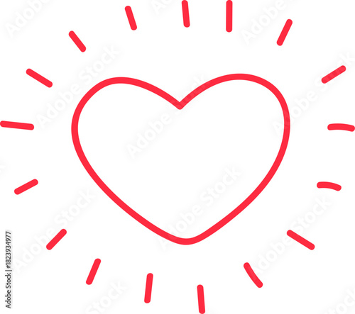 Red heart outline radiating positive love energy