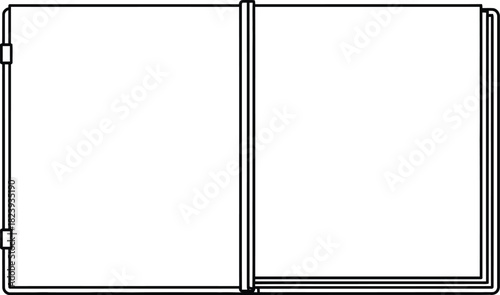 Open book line art illustration with blank pages
