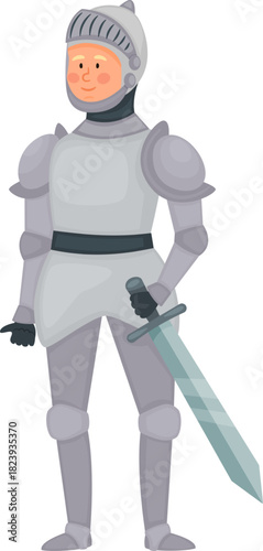 Medieval knight standing in full armor holding sword