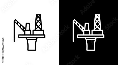 Oil Rig Platform  White Icon Set Design