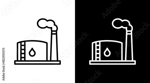 Refinery Plant  White Icon Set Design