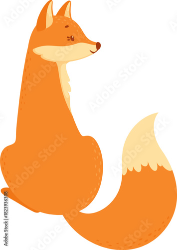 Cute orange fox illustration sitting and looking aside