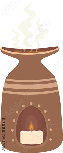 Aromatherapy diffuser releasing calming fragrance with burning candle