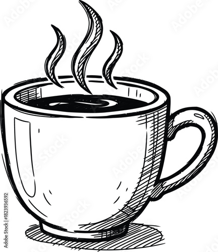 Hand drawn cup of coffee with steam illustration