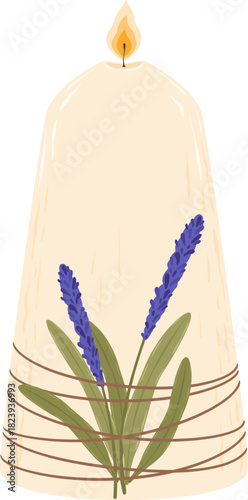 Burning lavender candle creating warm home aromatherapy ambiance