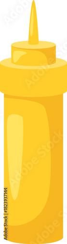 Yellow squeeze bottle dispensing mustard condiment for food