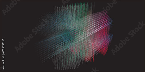 An abstract, dark digital background featuring a central, dense, starburst-like explosion of fine, sharp, radiating lines forming overlapping rectangular or fan shapes in a multi-directional pattern, 