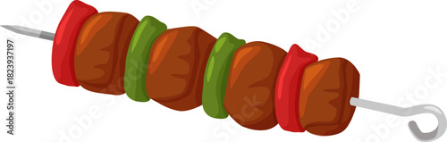 Skewer with grilled meat bell peppers cooking food