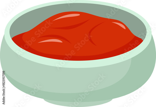 Red sauce in light green bowl vector illustration