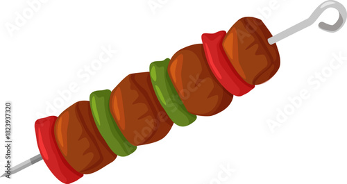 Grilled kebab skewer with meat and vegetable pieces