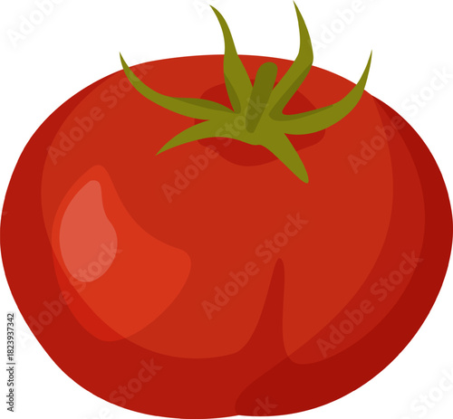 Ripe red tomato with green stem illustrating fresh produce