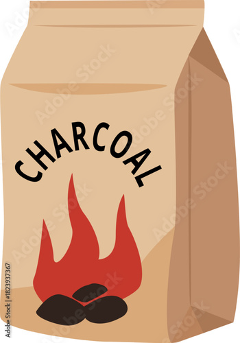 Charcoal bag featuring fire design for grilling