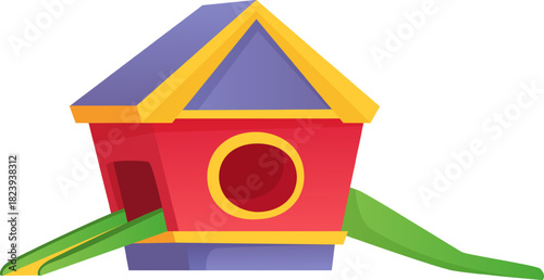 Colorful pet playhouse with two slides