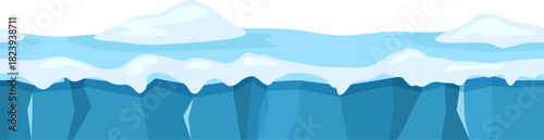 Icebergs floating and snow covering frozen water