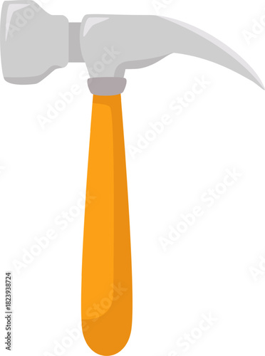 Yellow handle claw hammer construction tool illustration