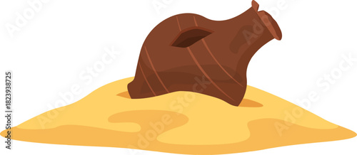 Ancient clay pot broken buried in desert sand