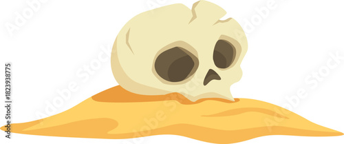 Human skull resting on desert sand symbolizing danger