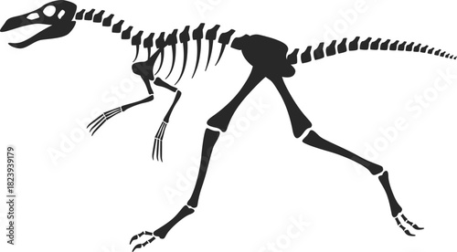 Dinosaur skeleton running presenting prehistoric animal bones
