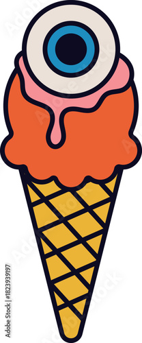 Spooky eyeball ice cream cone Halloween dessert illustration