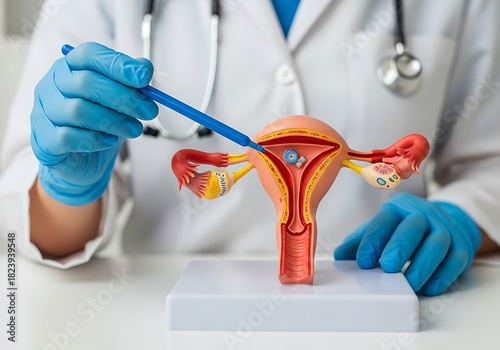 Doctor demonstrates female reproductive anatomy medical