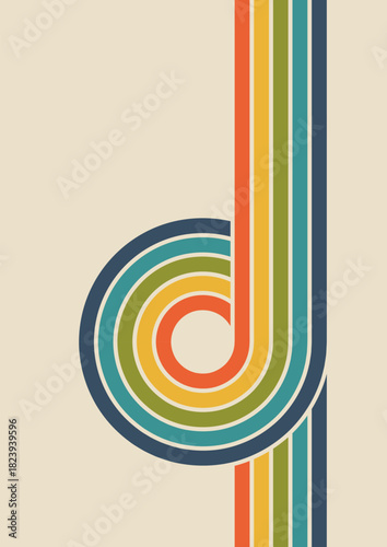 Retro seventies colored stripes abstract graphic design