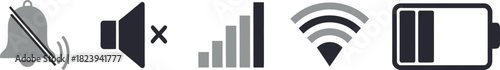 Mobile device status icons silent, muted, cellular signal, wifi, and battery level