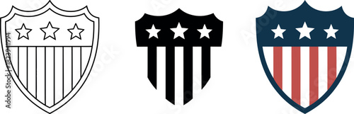 American Patriotism Symbols Shields Stars and Stripes Vector Illustration for Independence Day