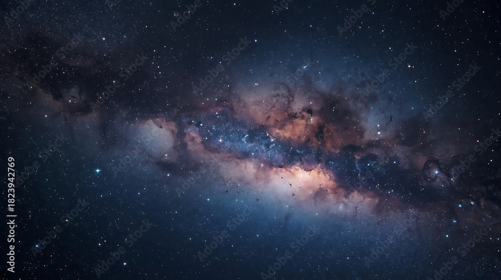 Fototapeta premium Colorful Milky Way Galaxy with Nebulae – Breathtaking Space Background for Wallpapers, Presentations, and Sci-Fi Art